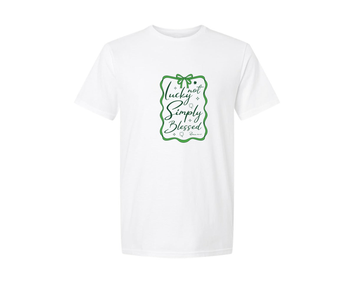 brand:Generic|color:White|Not Lucky Simply Blessed Roman 47 8 3 Graphic T-Shirt