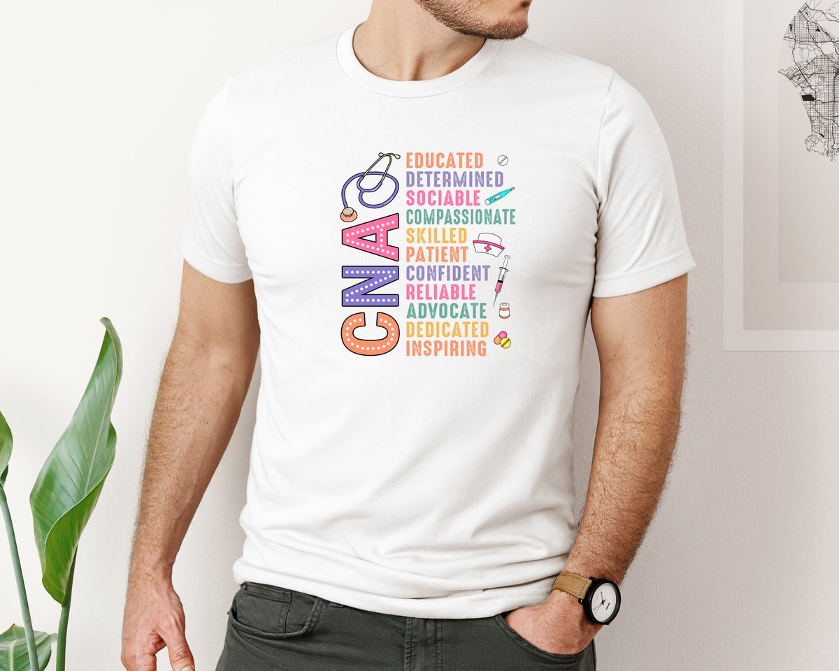 brand:Bella Canvas|color:White|Cna Nurse Quotes Graphic T-Shirt
