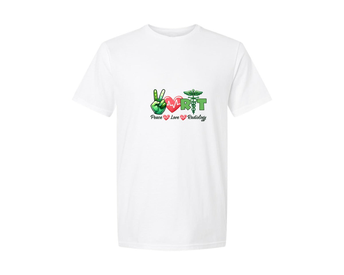 brand:Generic|color:White|Peace Love Radiology Unique Graphic T-Shirt