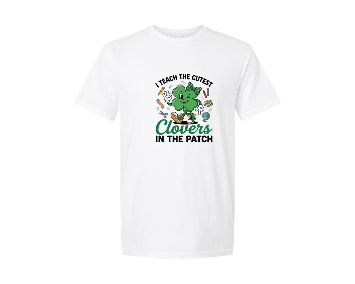 brand:Generic|color:White|I Teach The Cutest Clovers In The Patch 38 Graphic T-Shirt