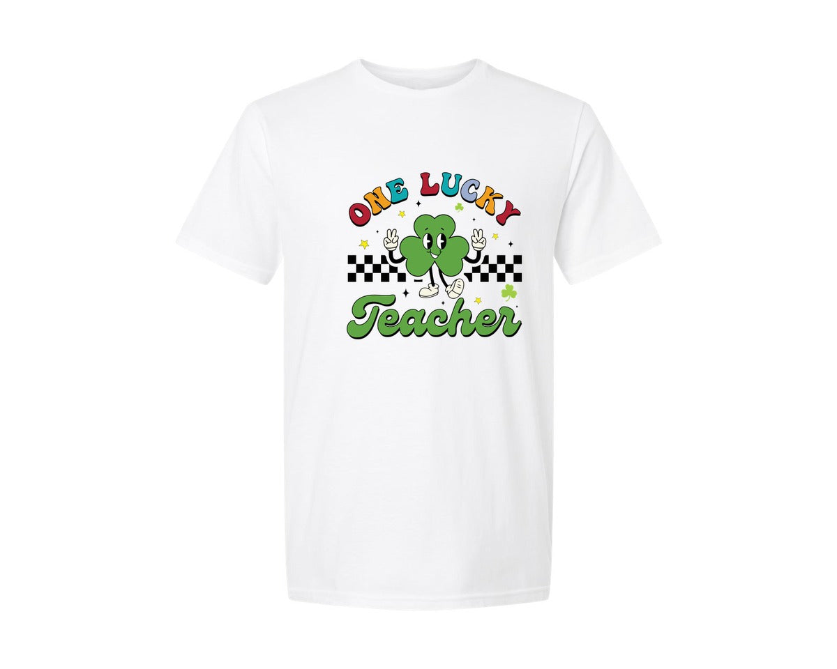 brand:Generic|color:White|Lucky Teacher St Patrick Day Graphic T-Shirt