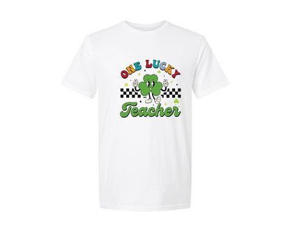 brand:Generic|color:White|Lucky Teacher St Patrick Day Graphic T-Shirt