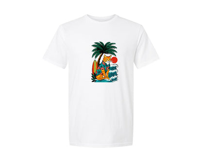 brand:Generic|color:White|Surf Cat Beach Cat Graphic T-Shirt