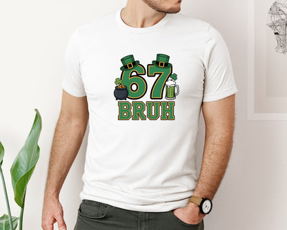 brand:Bella Canvas|color:White|67 Bruh St Patricks Day Pngirish Beer Graphic T-Shirt