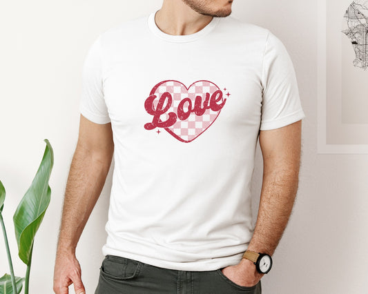 Retro Love Heart Valentine Checker 2 Graphic T-Shirt