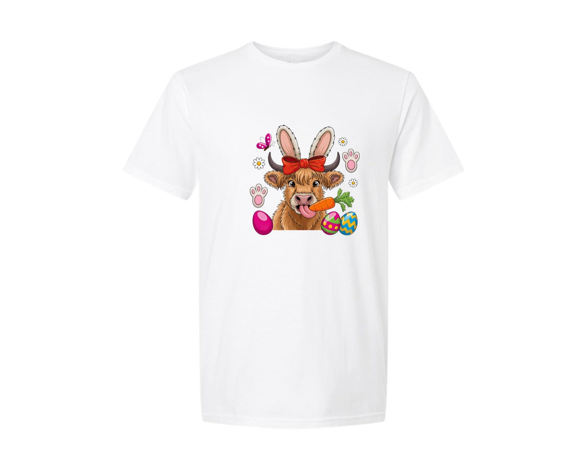 brand:Generic|color:White|Easter Highland Cow Heifer 2 Graphic T-Shirt