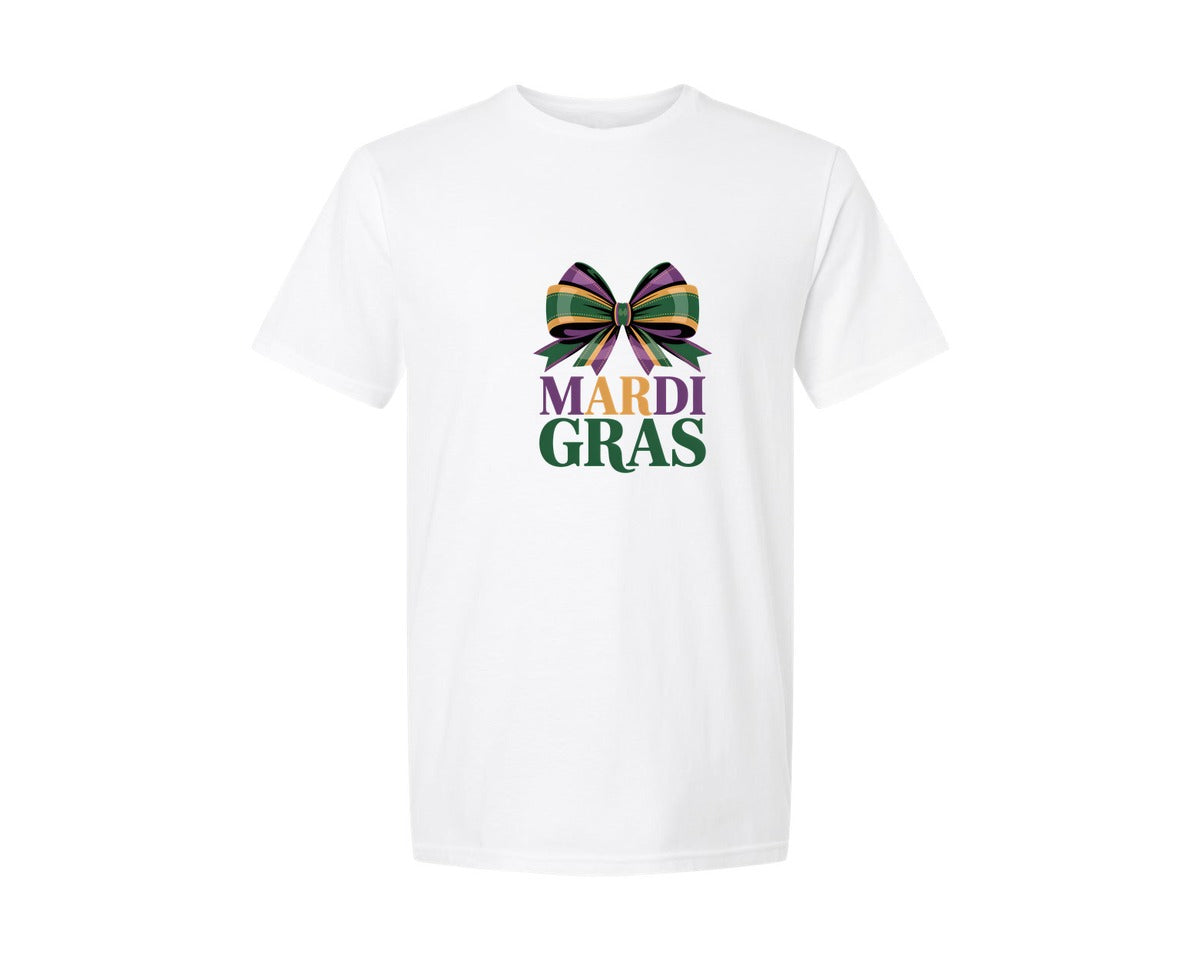 brand:Generic|color:White|Mardi Gras Bow Design Graphic T-Shirt