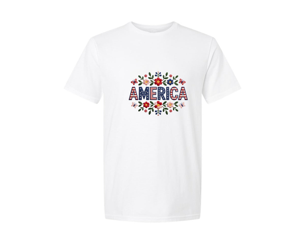 brand:Generic|color:White|Floral America Retro 4Th Of July Sub 2 Graphic T-Shirt