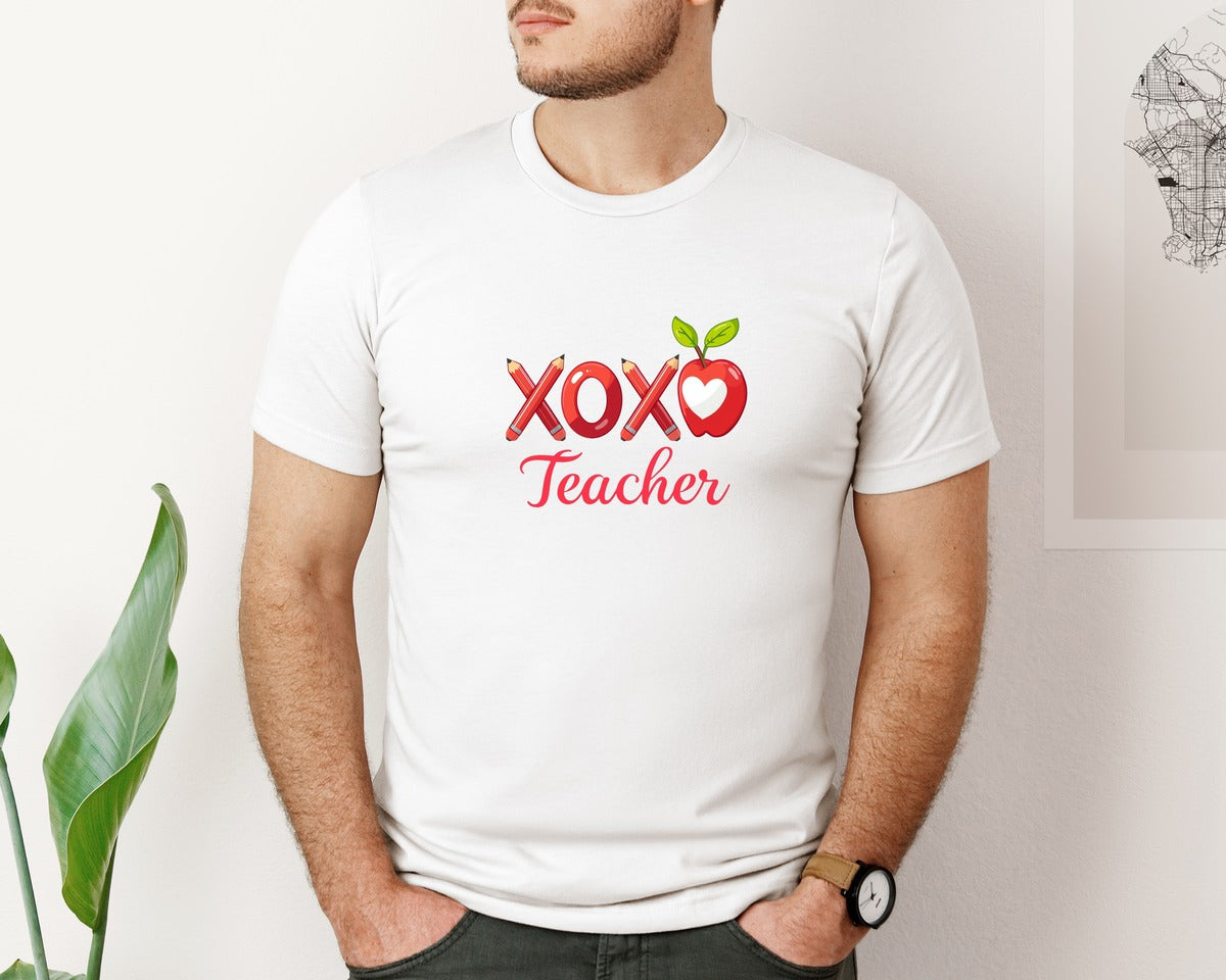 brand:Bella Canvas|color:White|Xoxo Teacher Valentines Day 2 Graphic T-Shirt