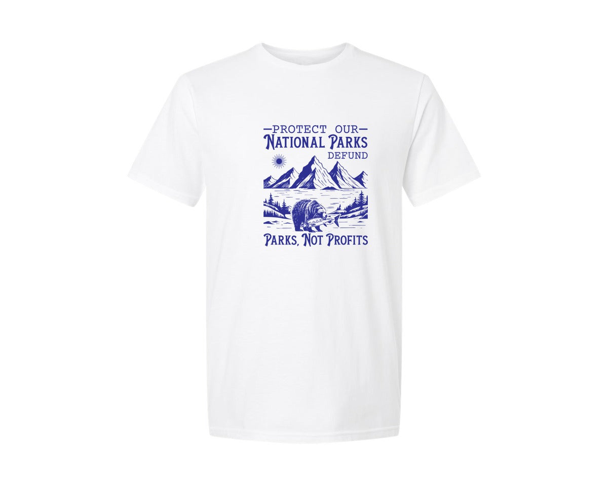 brand:Generic|color:White|Protect Our National Parks Defund Doge Graphic T-Shirt