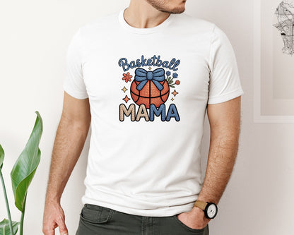 brand:Bella Canvas|color:White|Faux Yarn Basketball Mama Mama Graphic T-Shirt