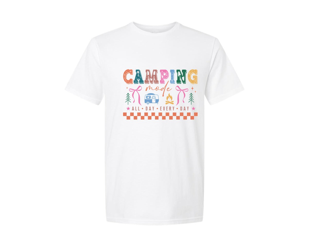 brand:Generic|color:White|Camping Mode Sublimations Design Graphic T-Shirt