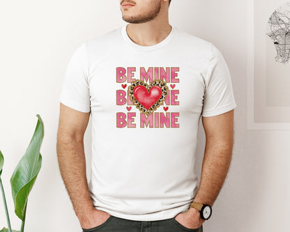 brand:Bella Canvas|color:White|Be Mine Leopard Love Heart Graphic T-Shirt