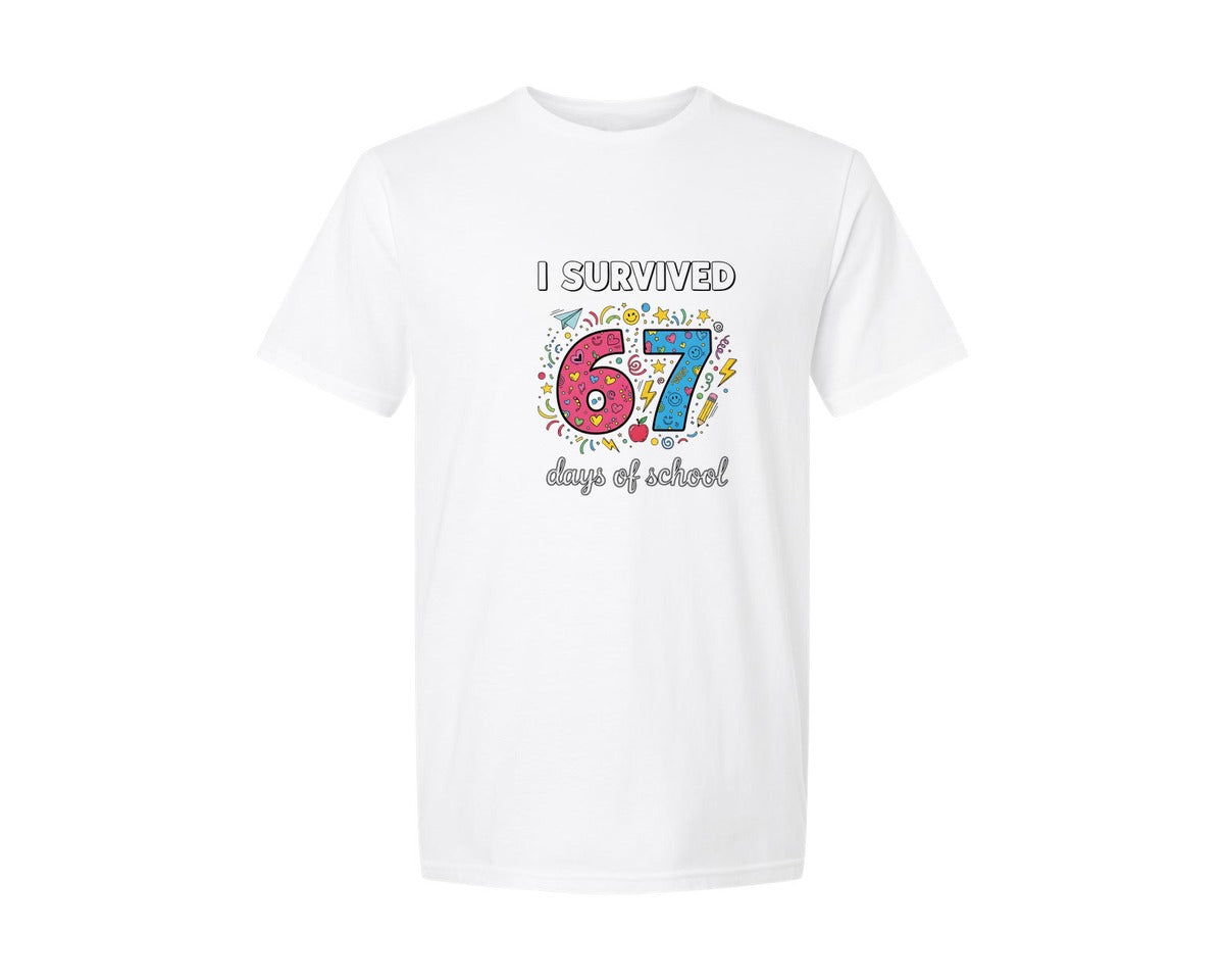 brand:Generic|color:White|Funny I Survived 67 Days Of School 2 Graphic T-Shirt