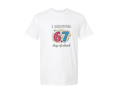 brand:Generic|color:White|Funny I Survived 67 Days Of School 2 Graphic T-Shirt