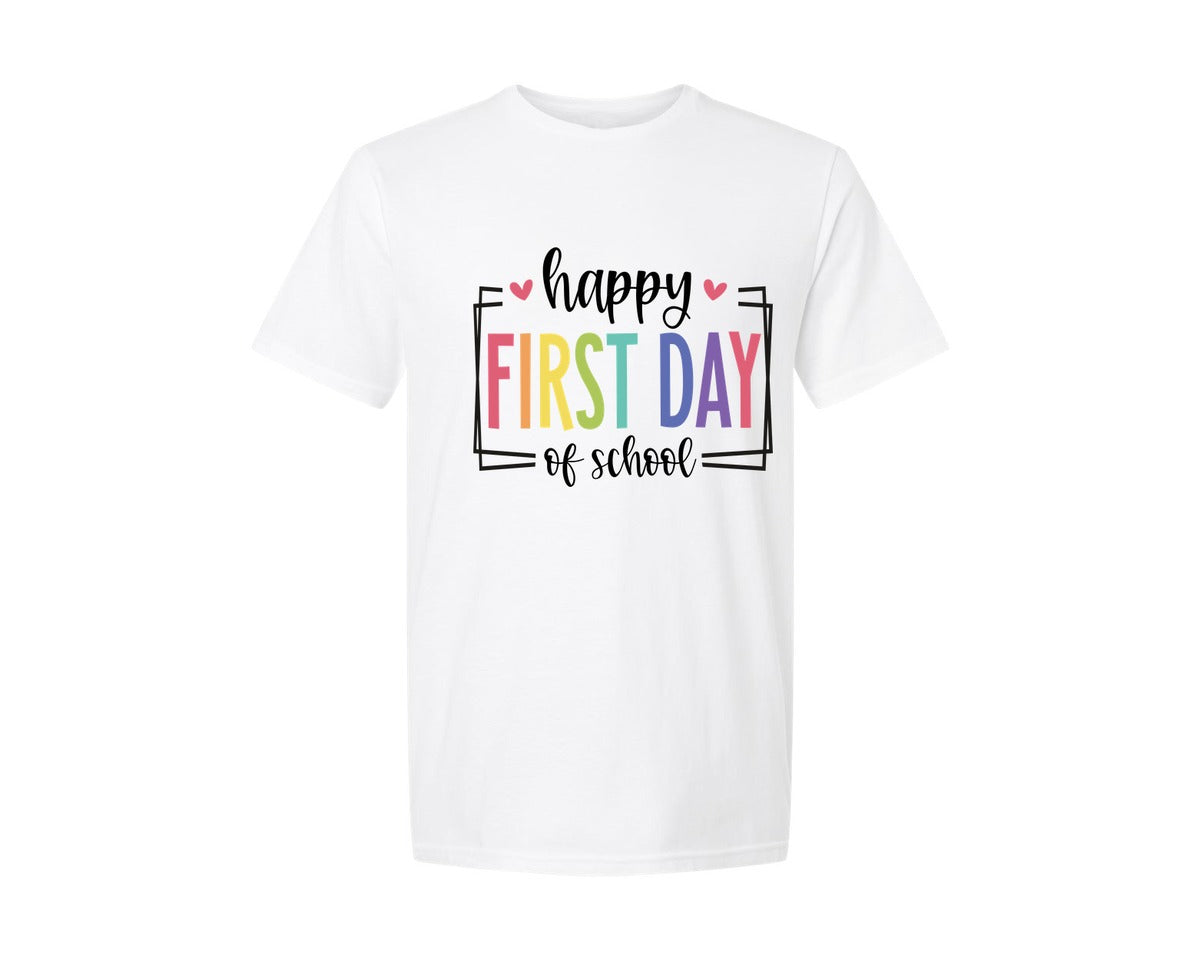brand:Generic|color:White|Happy First Day Of School 73 Graphic T-Shirt