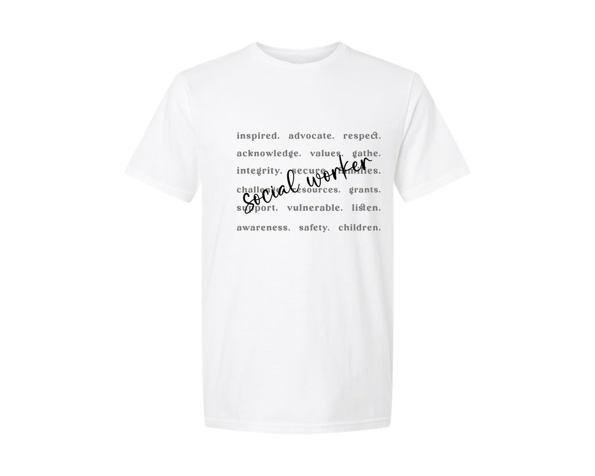 brand:Generic|color:White|Social Worker Typography Graphic T-Shirt