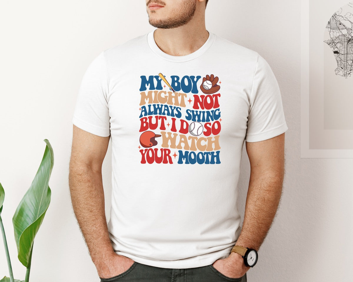 brand:Bella Canvas|color:White|Baseball Mom Watch Your Mouth Graphic T-Shirt