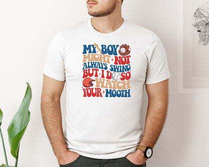 brand:Bella Canvas|color:White|Baseball Mom Watch Your Mouth Graphic T-Shirt