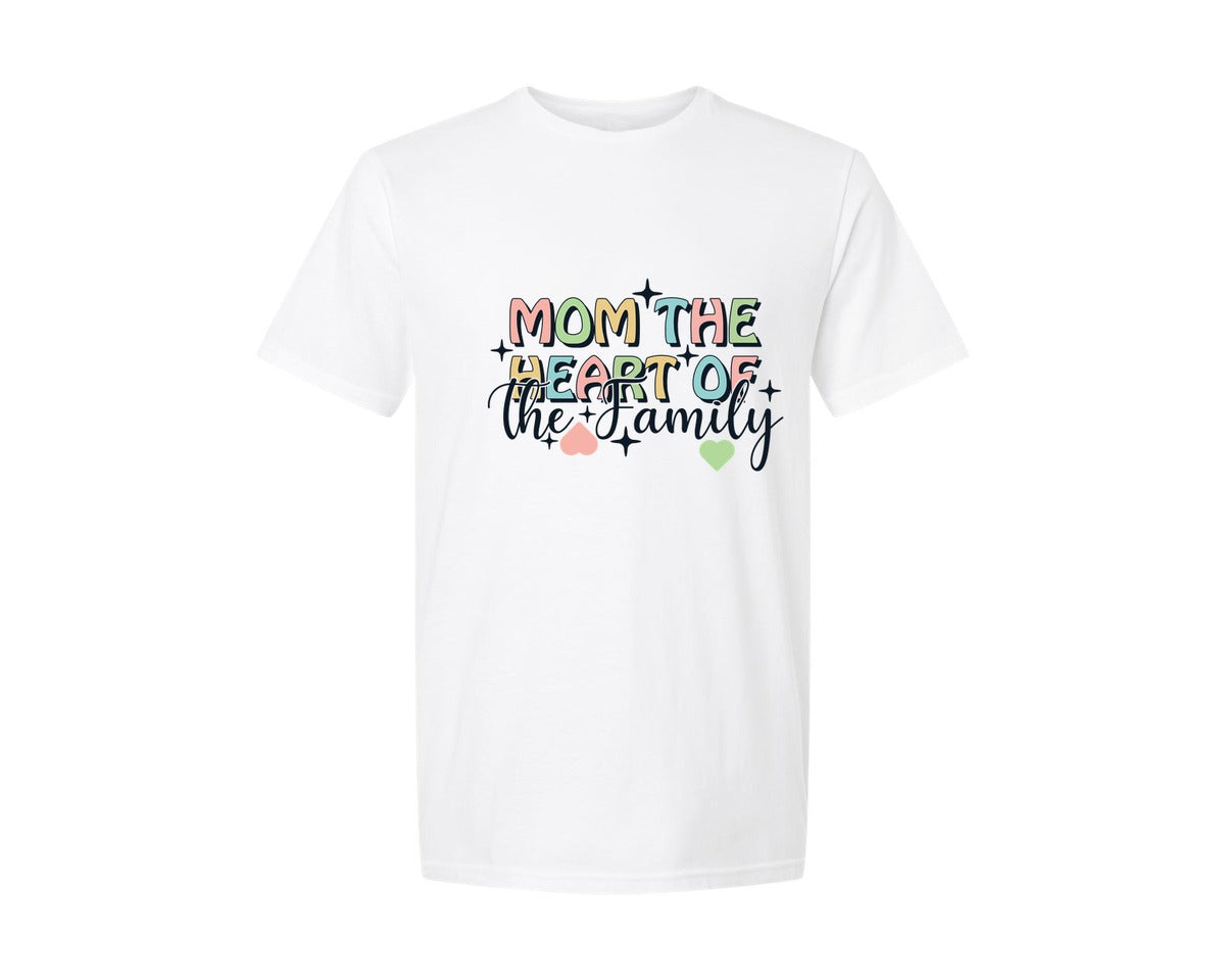 brand:Generic|color:White|Mom The Heart Of The Family Mothers Day 6 Graphic T-Shirt