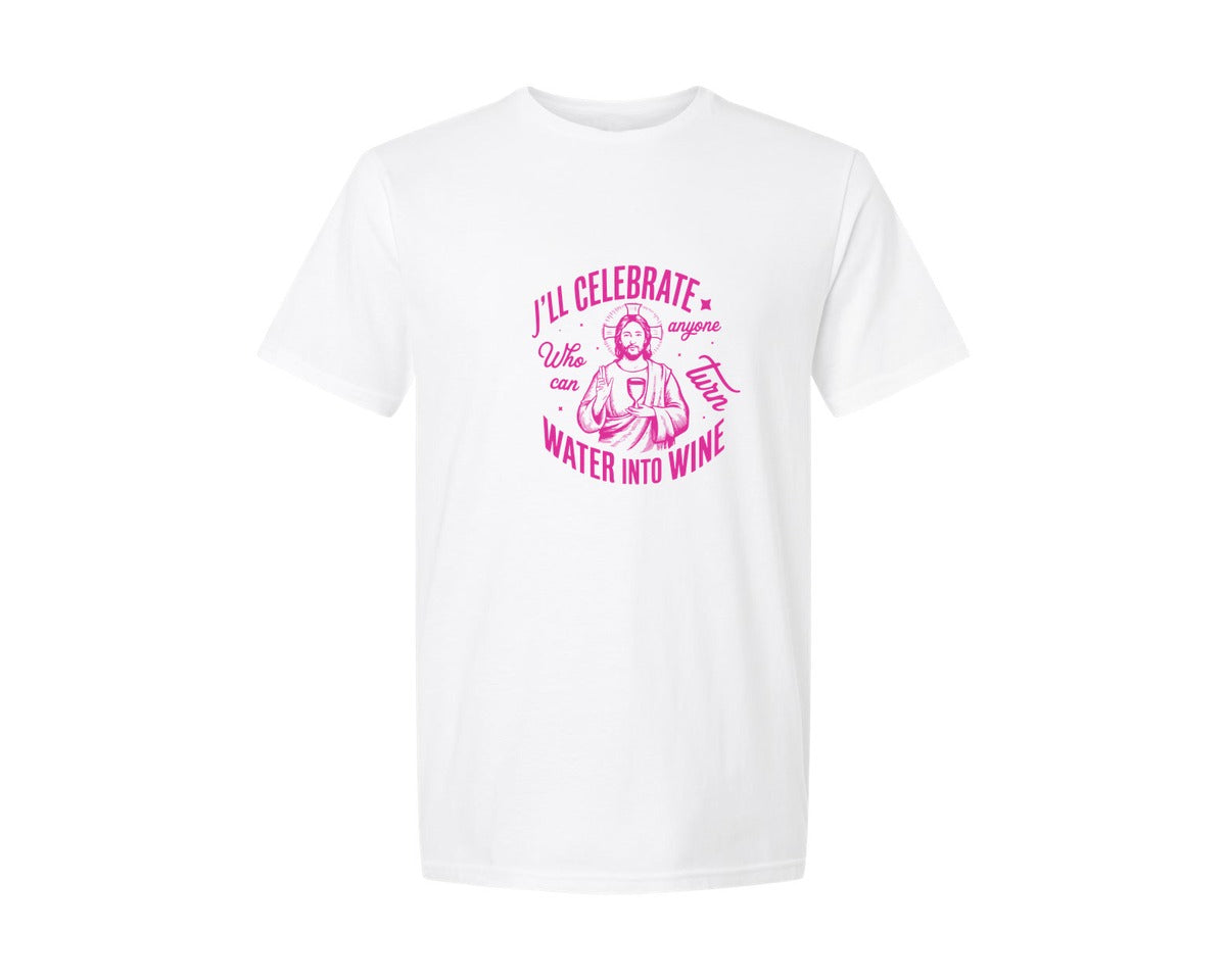 brand:Generic|color:White|Jesus Water Into Wine Design Graphic T-Shirt