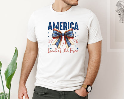 brand:Bella Canvas|color:White|America Bow Land Of The Free Graphic T-Shirt