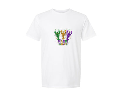 brand:Generic|color:White|Mardi Gras Crawfish Trio Graphic T-Shirt