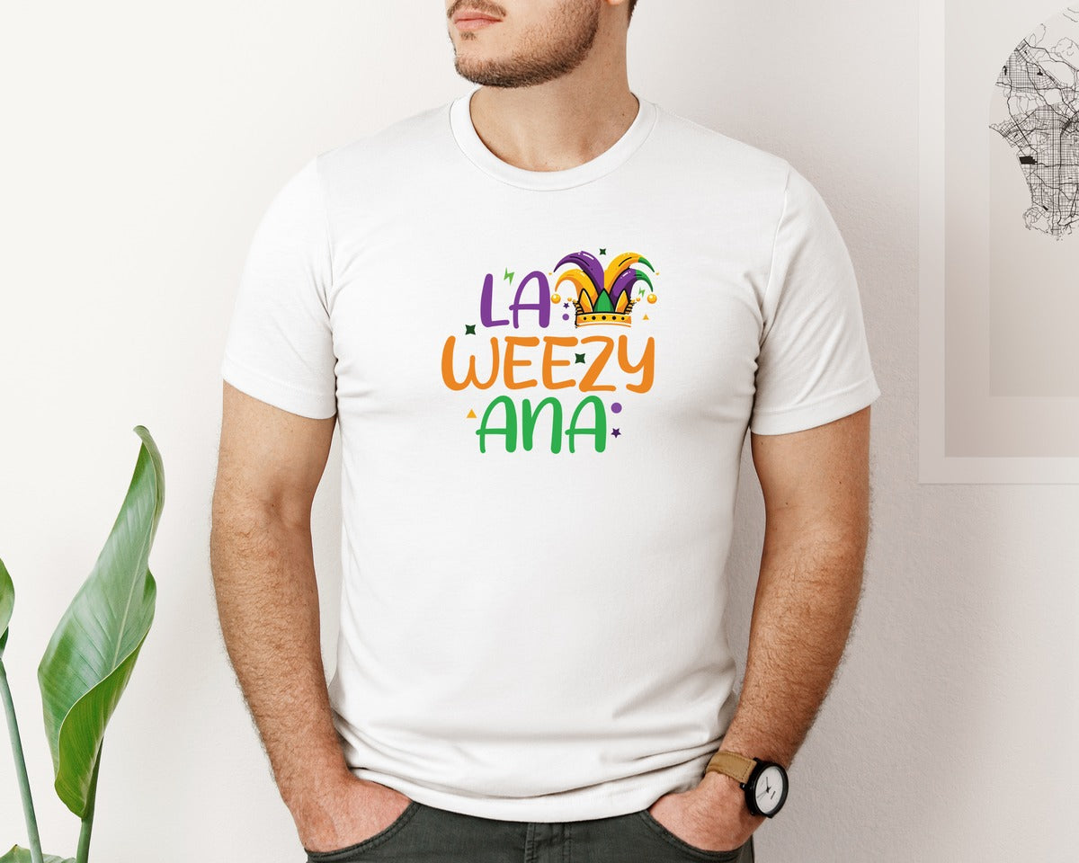 brand:Bella Canvas|color:White|La Weezy Ana Mardi Gras Louisiana Fat Tu Graphic T-Shirt
