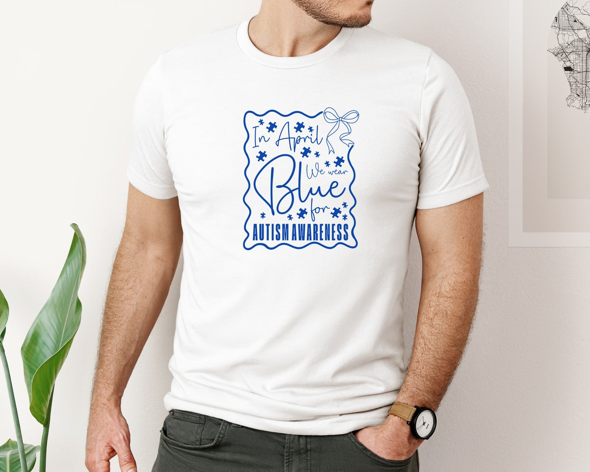 brand:Bella Canvas|color:White|In April We Wear Blue Autism 2 Graphic T-Shirt