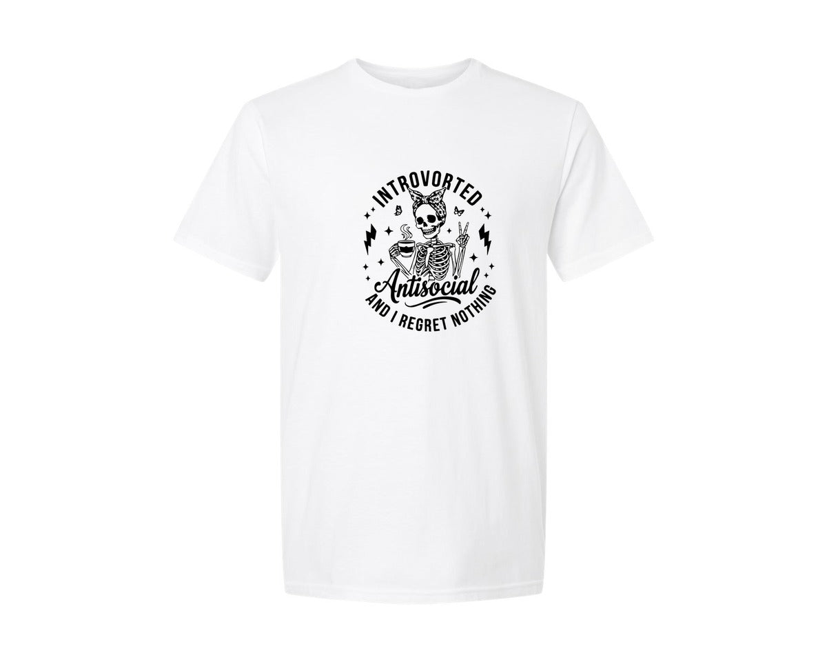 brand:Generic|color:White|Rocking Women Skeleton Coffee Antisocial Graphic T-Shirt