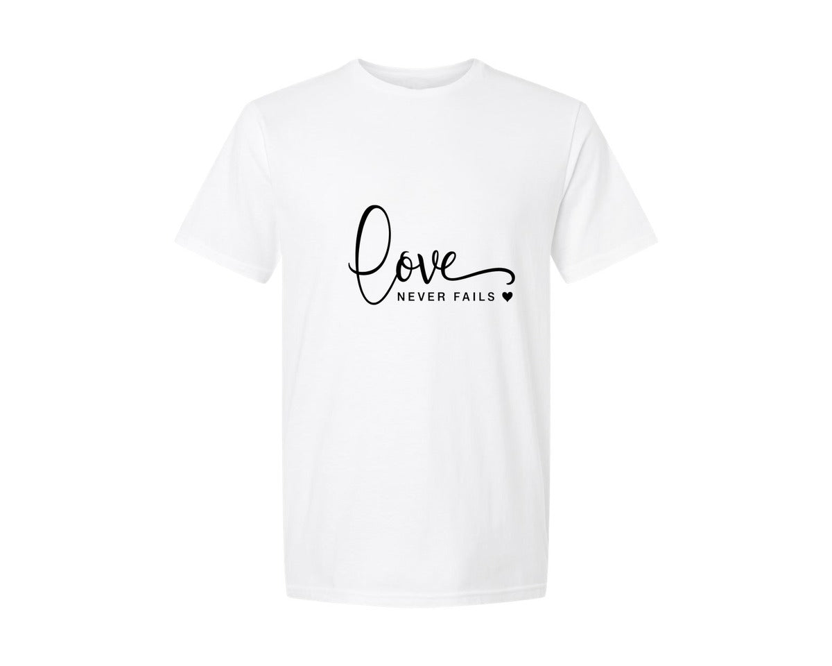 brand:Generic|color:White|Love Never Fails Valentine 2 Graphic T-Shirt
