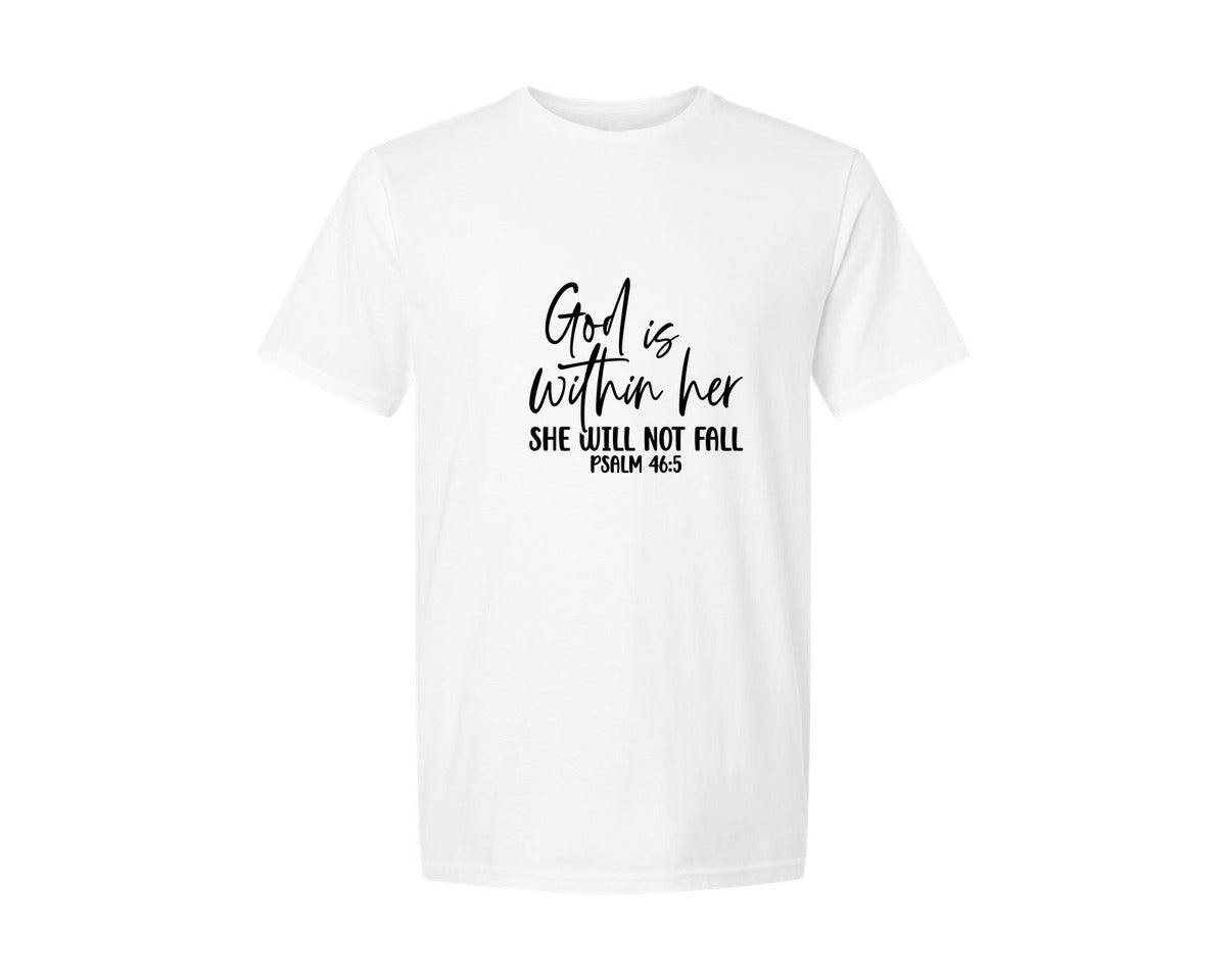 brand:Generic|color:White|God Is Within Her Psalm 465 Bibl Graphic T-Shirt