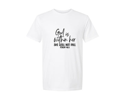 brand:Generic|color:White|God Is Within Her Psalm 465 Bibl Graphic T-Shirt