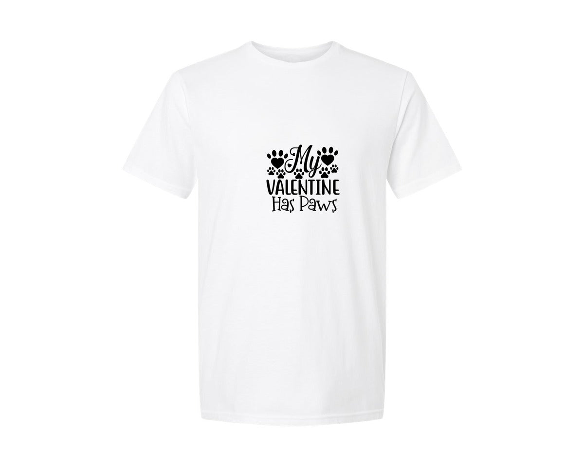 brand:Generic|color:White|My Valentine Has Paws Cut File 10 Graphic T-Shirt
