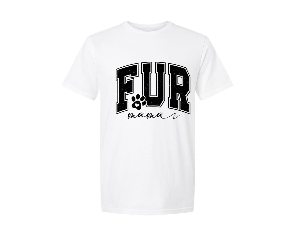 brand:Generic|color:White|Fur Mama Dog Mama Varsity Graphic T-Shirt