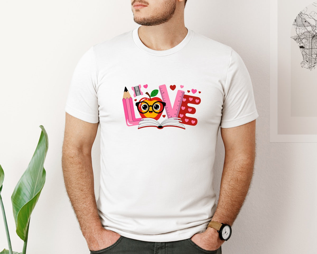 brand:Bella Canvas|color:White|Love Teacher Valentine Love Graphic T-Shirt