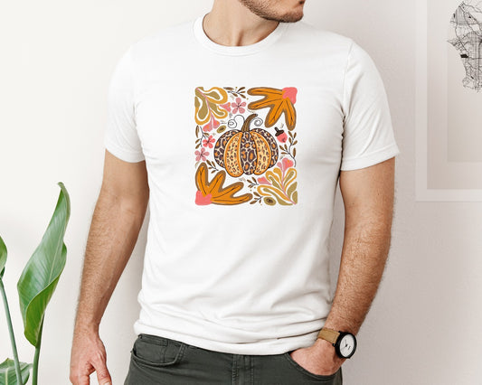 Boho Fall Pumpkin Floral Fall Graphic T-Shirt