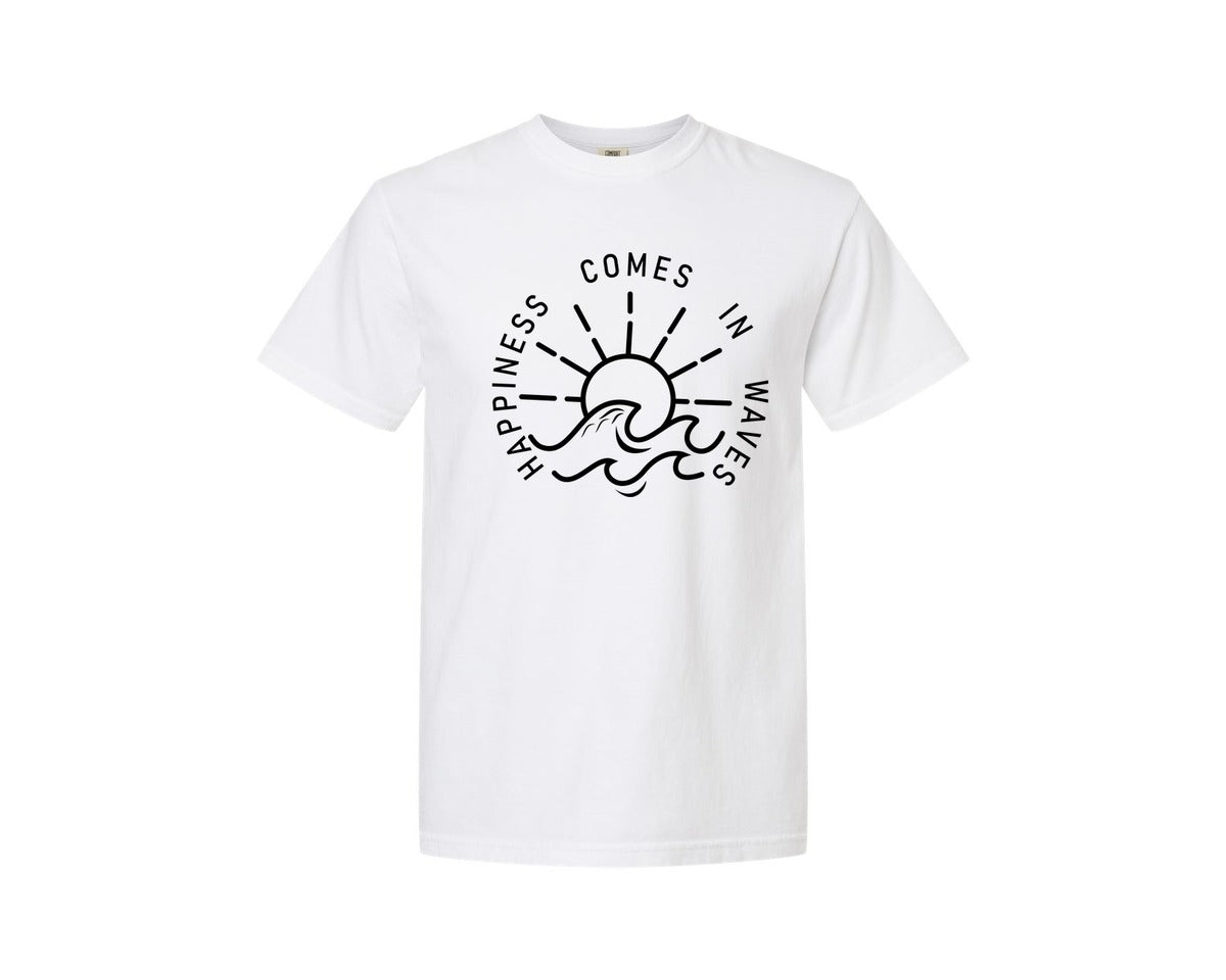 brand:Comfort Colors|color:White|Happiness Comes In Waves Graphic T-Shirt