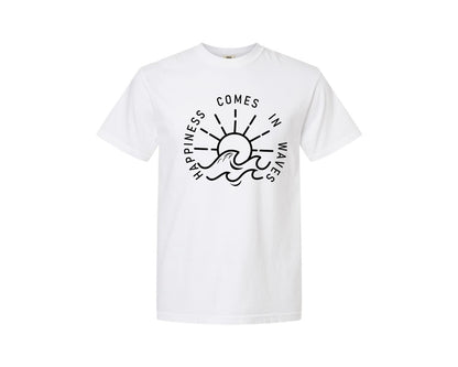 brand:Comfort Colors|color:White|Happiness Comes In Waves Graphic T-Shirt