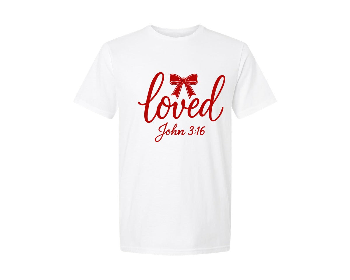 brand:Generic|color:White|Loved John 316 Jesus Valentine 5 Graphic T-Shirt