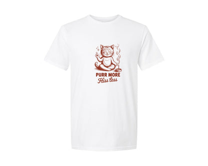 brand:Generic|color:White|Purr More Hiss Less T Shirt Design Graphic T-Shirt