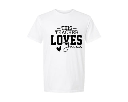 brand:Generic|color:White|This Teacher Loves Jesus Christian 2 Graphic T-Shirt