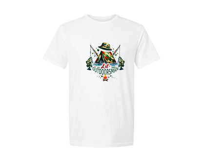 brand:Generic|color:White|Lil Outdoorsman Camping Fishing Graphic T-Shirt