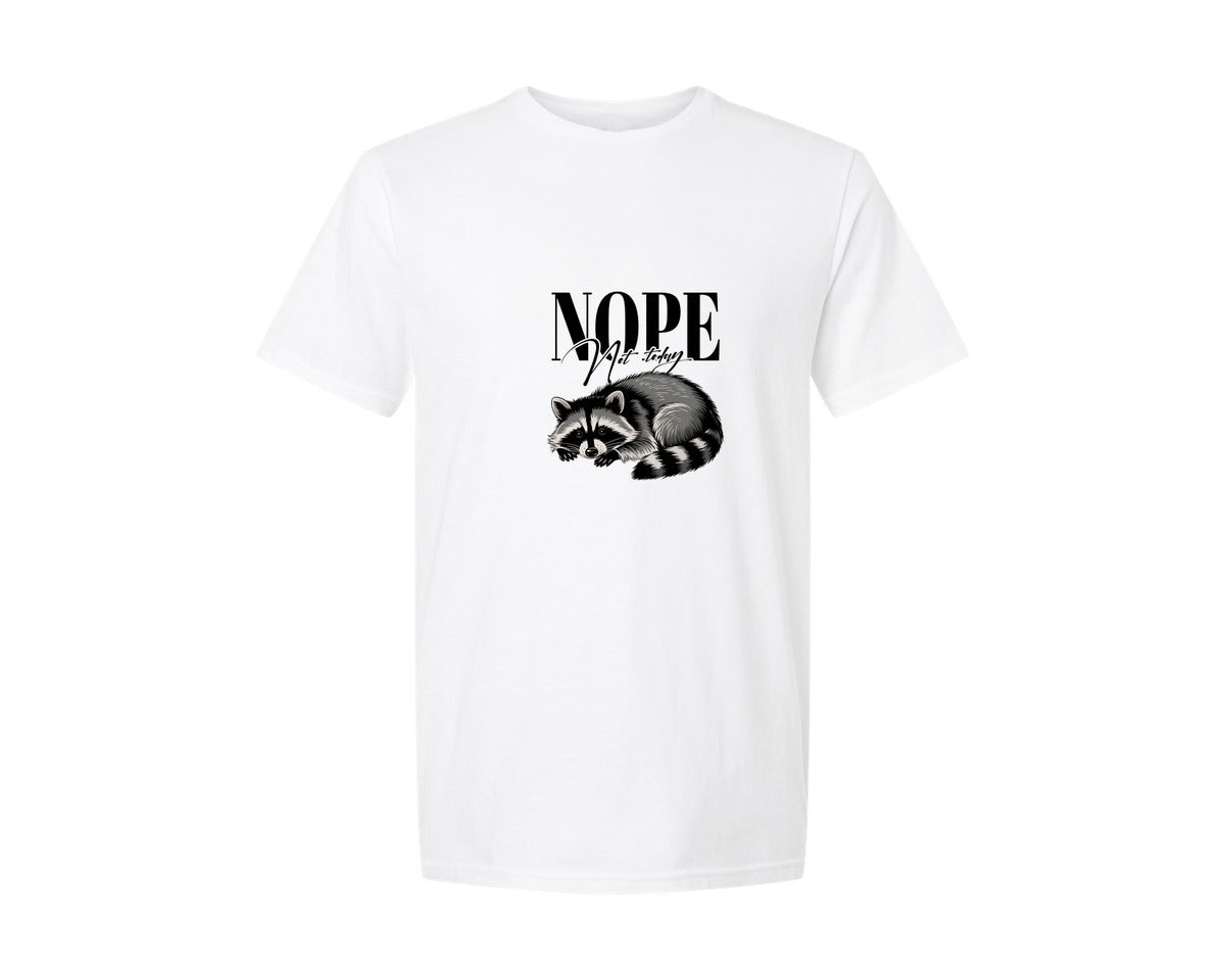 brand:Generic|color:White|Nope Not Today Mental Health Raccoon Graphic T-Shirt