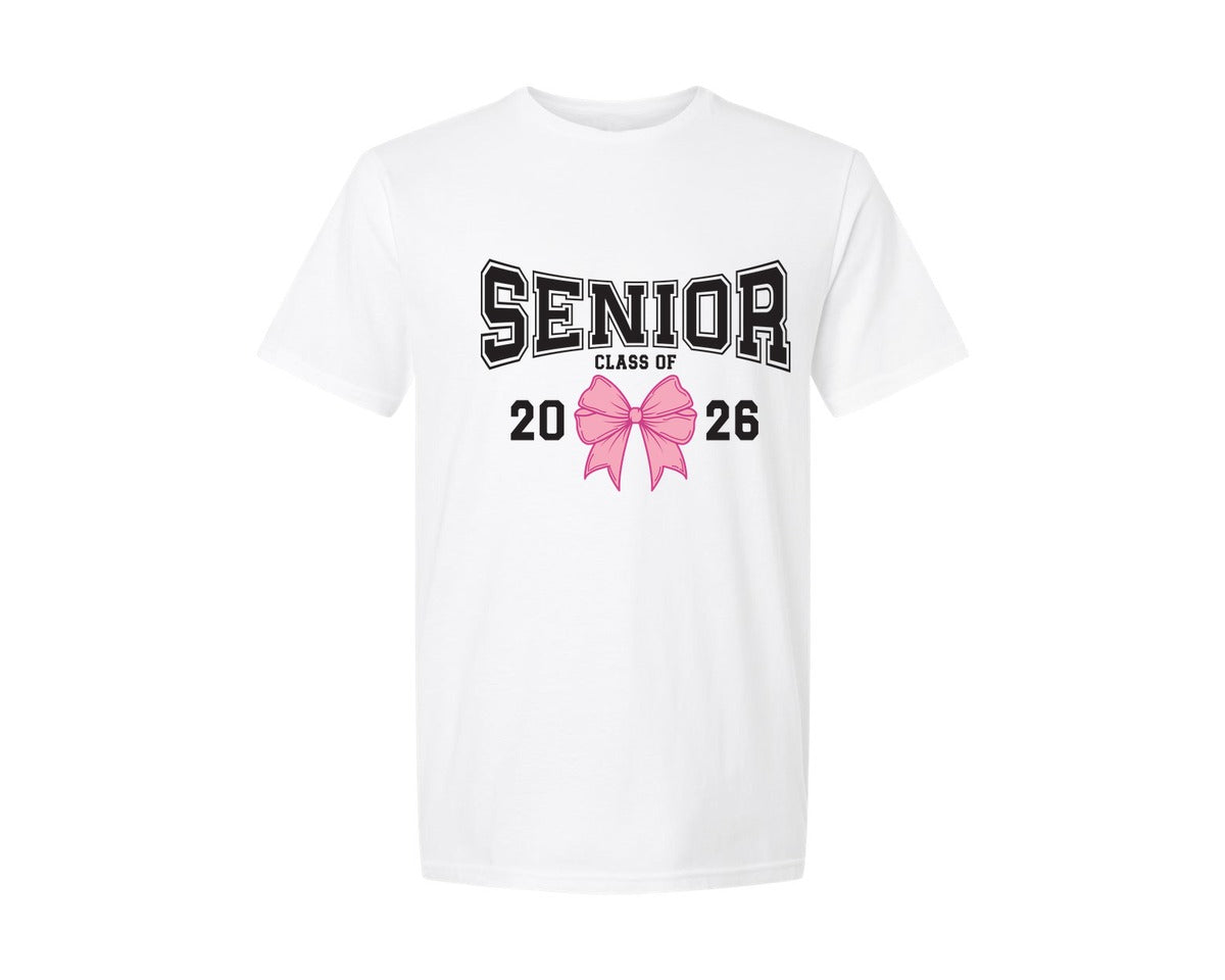 brand:Generic|color:White|Senior Class Of 2026 Coquette Pink Bow 2 Graphic T-Shirt
