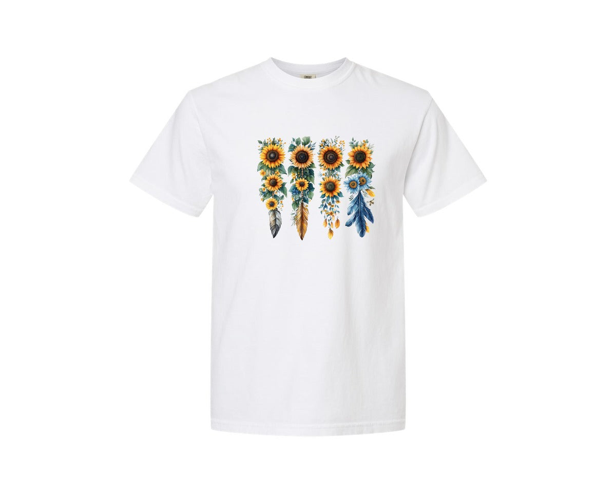 brand:Comfort Colors|color:White|Boho Wildflowers Feathers Flowers Graphic T-Shirt