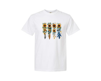 brand:Comfort Colors|color:White|Boho Wildflowers Feathers Flowers Graphic T-Shirt