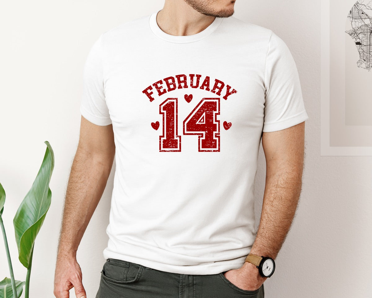 brand:Bella Canvas|color:White|Varsity Valentines February 14 Graphic T-Shirt