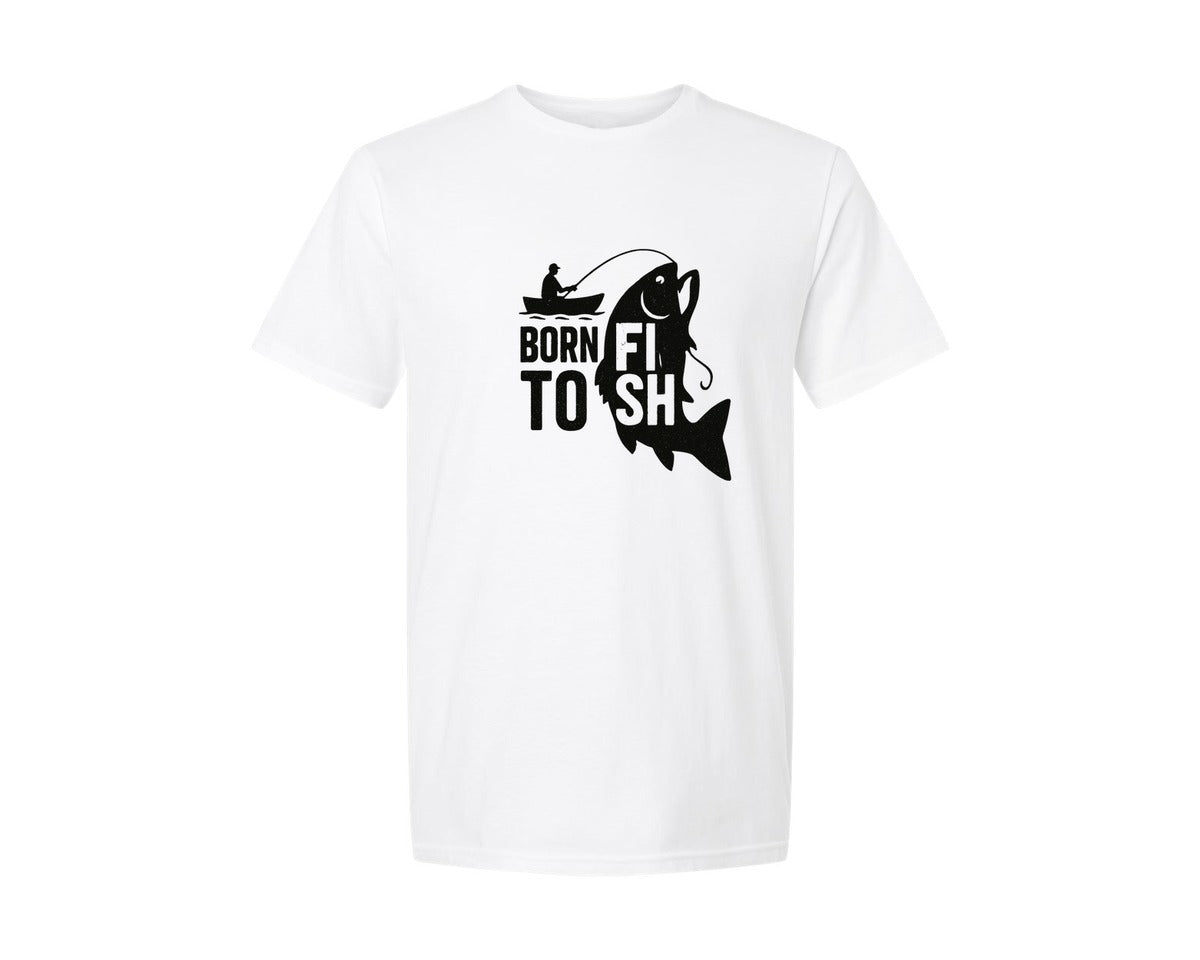 brand:Generic|color:White|Born To Fish Fishing Graphic T-Shirt
