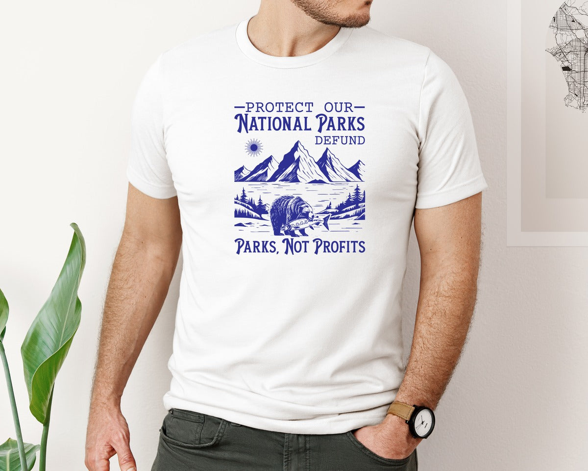 brand:Bella Canvas|color:White|Protect Our National Parks Defund Doge Graphic T-Shirt